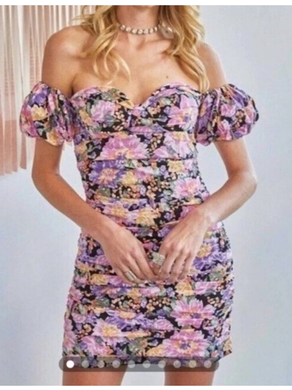 Fate Dee Dee Floral Ruched Off Shoulder Mini Dress Size M